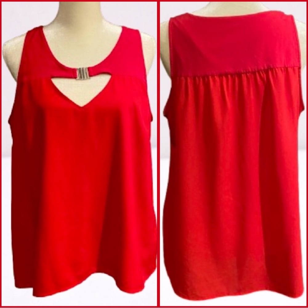 Red Camisole with Cutout and Metal Buckle Detail